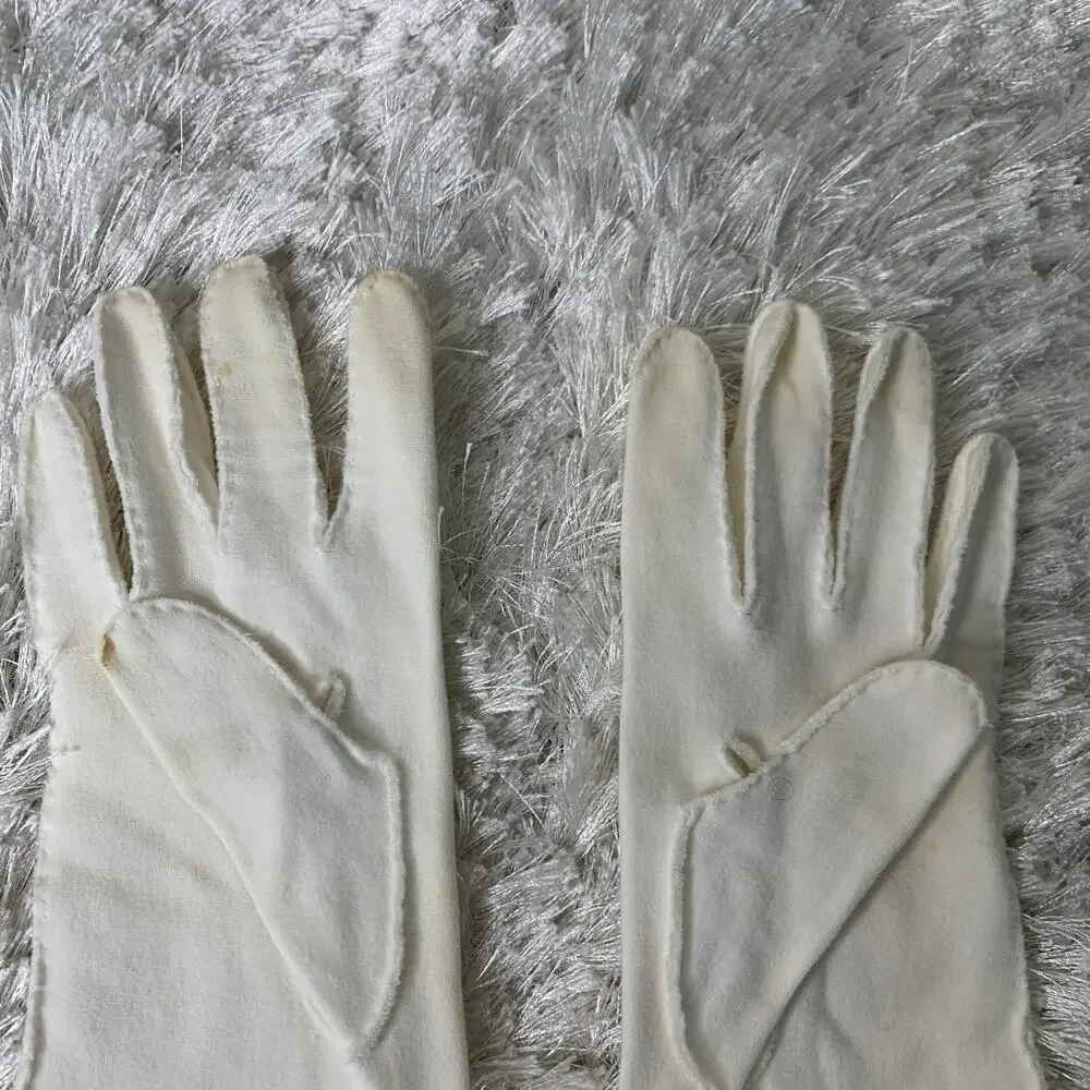 50s 60s White Gloves Pearl Embellishment OSFM